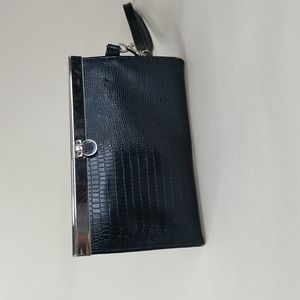 Cute Black Leather Clutch with Wrist Strap
